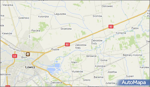 mapa Zabostów Mały, Zabostów Mały na mapie Targeo