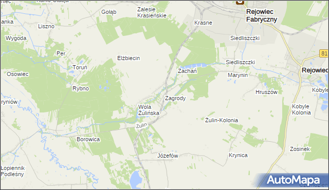 mapa Zagrody gmina Rejowiec, Zagrody gmina Rejowiec na mapie Targeo