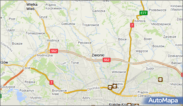 mapa Zielonki powiat krakowski, Zielonki powiat krakowski na mapie Targeo