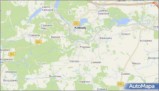 mapa Pręgowo gmina Kolbudy, Pręgowo gmina Kolbudy na mapie Targeo