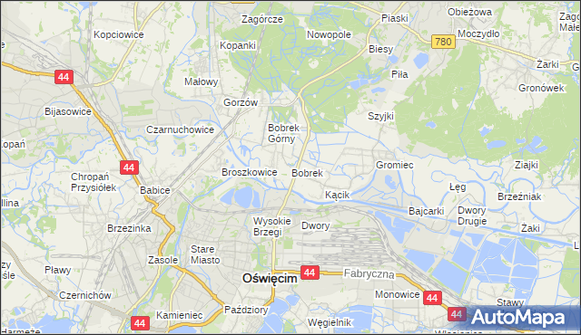mapa Bobrek gmina Chełmek, Bobrek gmina Chełmek na mapie Targeo