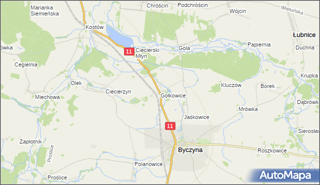mapa Gołkowice gmina Byczyna, Gołkowice gmina Byczyna na mapie Targeo