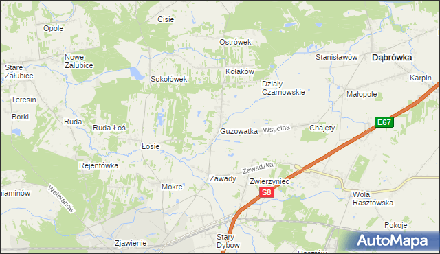 mapa Guzowatka gmina Dąbrówka, Guzowatka gmina Dąbrówka na mapie Targeo