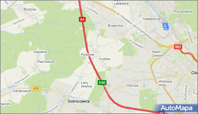 mapa Kozłów gmina Sośnicowice, Kozłów gmina Sośnicowice na mapie Targeo