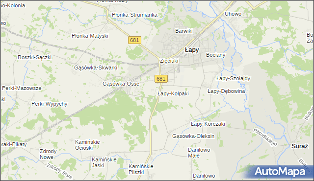 mapa Łapy-Kołpaki, Łapy-Kołpaki na mapie Targeo