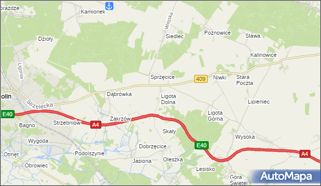 mapa Ligota Dolna gmina Strzelce Opolskie, Ligota Dolna gmina Strzelce Opolskie na mapie Targeo