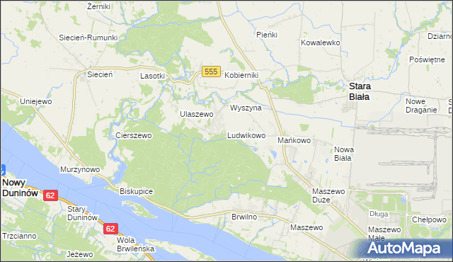 mapa Ludwikowo gmina Stara Biała, Ludwikowo gmina Stara Biała na mapie Targeo
