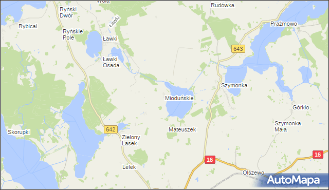 mapa Mioduńskie, Mioduńskie na mapie Targeo