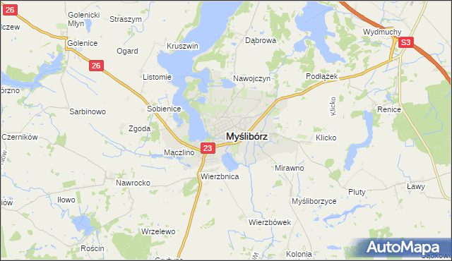 mapa Myślibórz, Myślibórz na mapie Targeo