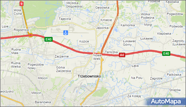 mapa Nowa Wieś gmina Trzebownisko, Nowa Wieś gmina Trzebownisko na mapie Targeo