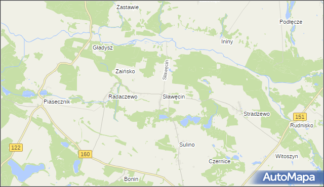 mapa Sławęcin gmina Choszczno, Sławęcin gmina Choszczno na mapie Targeo