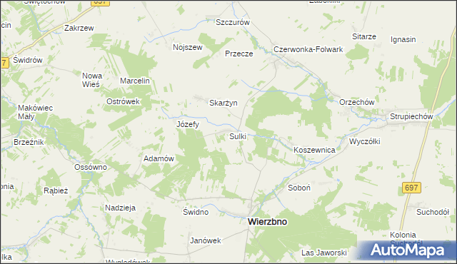 mapa Sulki gmina Wierzbno, Sulki gmina Wierzbno na mapie Targeo