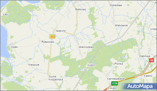 mapa Wierciszewo gmina Sianów, Wierciszewo gmina Sianów na mapie Targeo