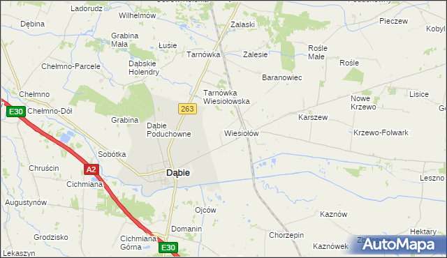 mapa Wiesiołów gmina Dąbie, Wiesiołów gmina Dąbie na mapie Targeo