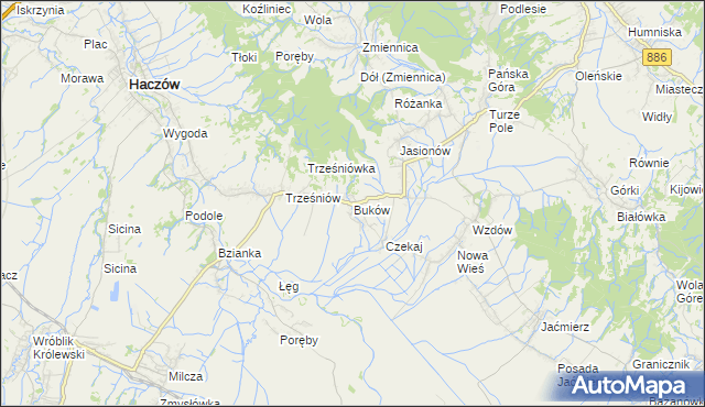 mapa Buków gmina Haczów, Buków gmina Haczów na mapie Targeo