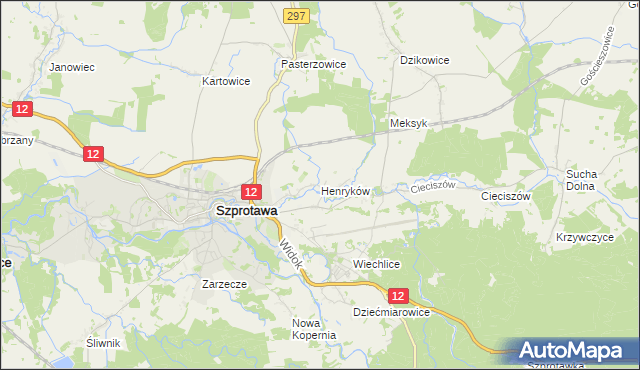 mapa Henryków gmina Szprotawa, Henryków gmina Szprotawa na mapie Targeo