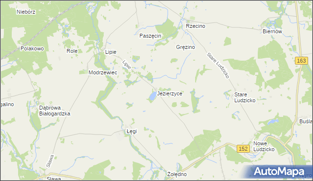 mapa Jezierzyce gmina Rąbino, Jezierzyce gmina Rąbino na mapie Targeo