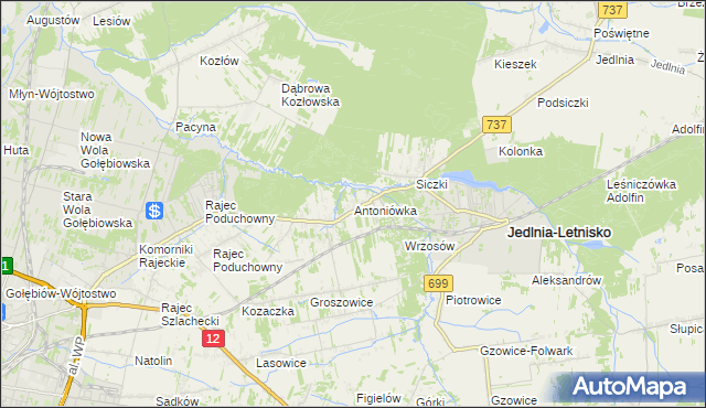 mapa Antoniówka gmina Jedlnia-Letnisko, Antoniówka gmina Jedlnia-Letnisko na mapie Targeo