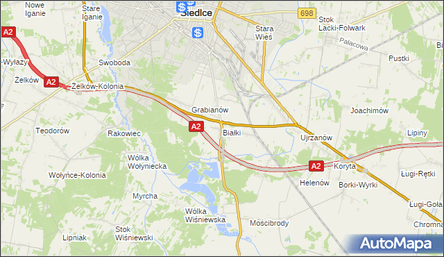 mapa Białki gmina Siedlce, Białki gmina Siedlce na mapie Targeo