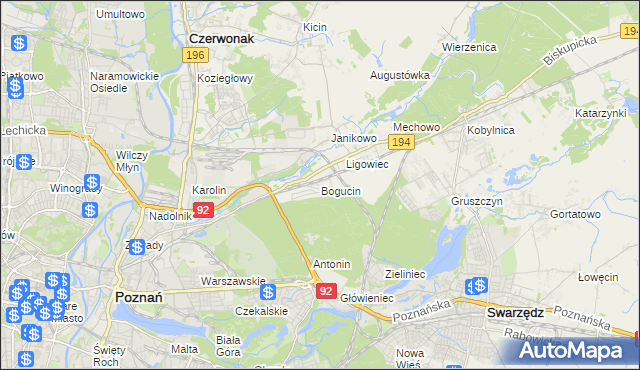 mapa Bogucin gmina Swarzędz, Bogucin gmina Swarzędz na mapie Targeo