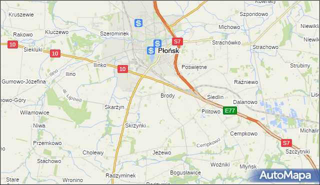 mapa Brody gmina Płońsk, Brody gmina Płońsk na mapie Targeo