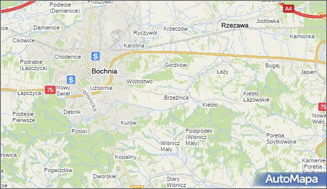 mapa Brzeźnica gmina Bochnia, Brzeźnica gmina Bochnia na mapie Targeo