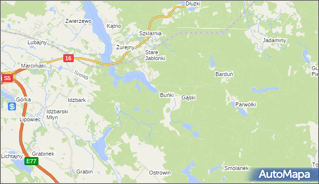 mapa Buńki, Buńki na mapie Targeo