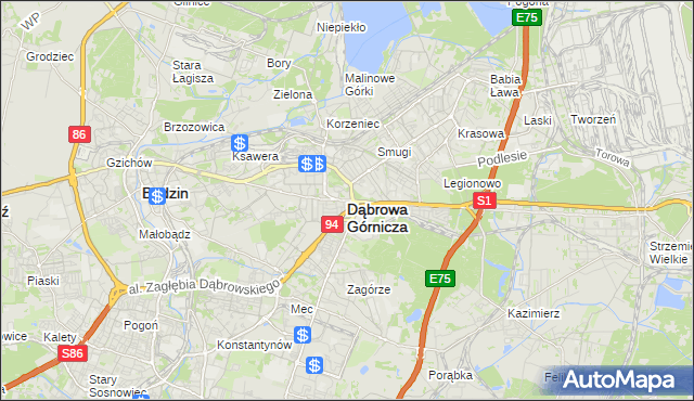 mapa Dąbrowa Górnicza, Dąbrowa Górnicza na mapie Targeo