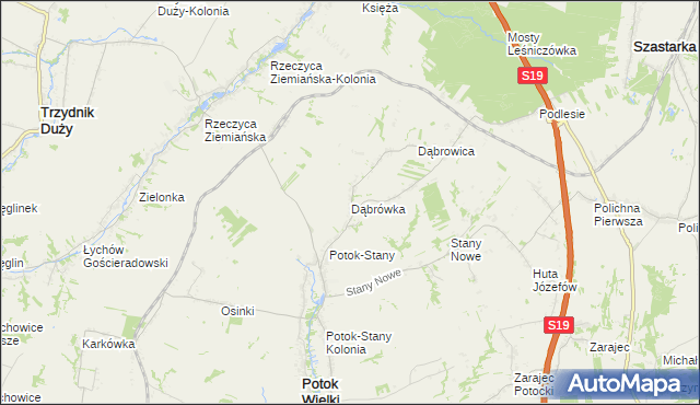 mapa Dąbrówka gmina Potok Wielki, Dąbrówka gmina Potok Wielki na mapie Targeo