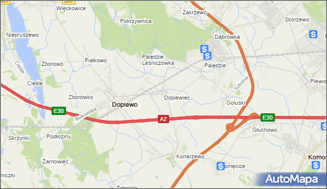 mapa Dopiewiec, Dopiewiec na mapie Targeo