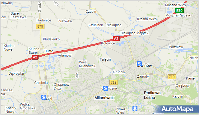 mapa Falęcin gmina Brwinów, Falęcin gmina Brwinów na mapie Targeo