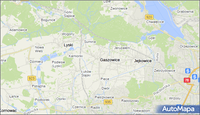 mapa Gaszowice powiat rybnicki, Gaszowice powiat rybnicki na mapie Targeo