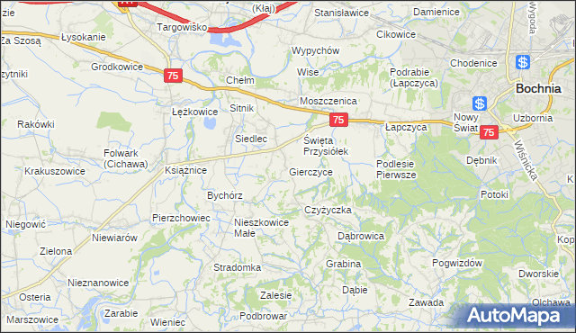 mapa Gierczyce gmina Bochnia, Gierczyce gmina Bochnia na mapie Targeo