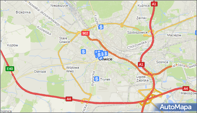 mapa Gliwic, Gliwice na mapie Targeo