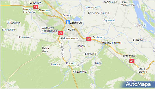 mapa Janów gmina Kozienice, Janów gmina Kozienice na mapie Targeo