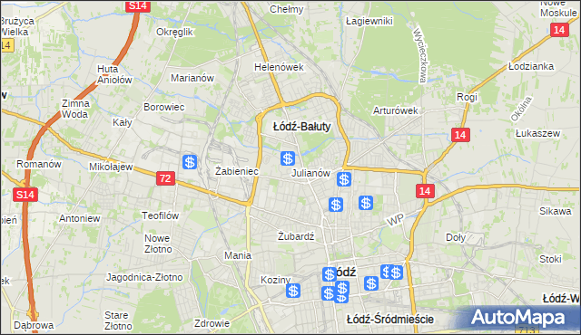 mapa Julianów gmina Łódź, Julianów gmina Łódź na mapie Targeo