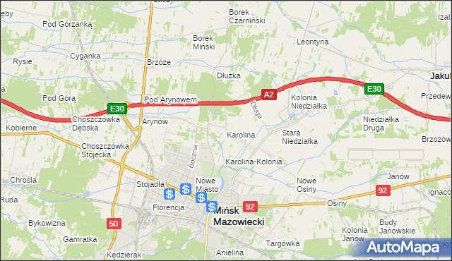mapa Karolina gmina Mińsk Mazowiecki, Karolina gmina Mińsk Mazowiecki na mapie Targeo