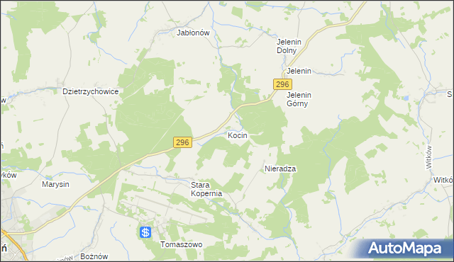 mapa Kocin gmina Żagań, Kocin gmina Żagań na mapie Targeo