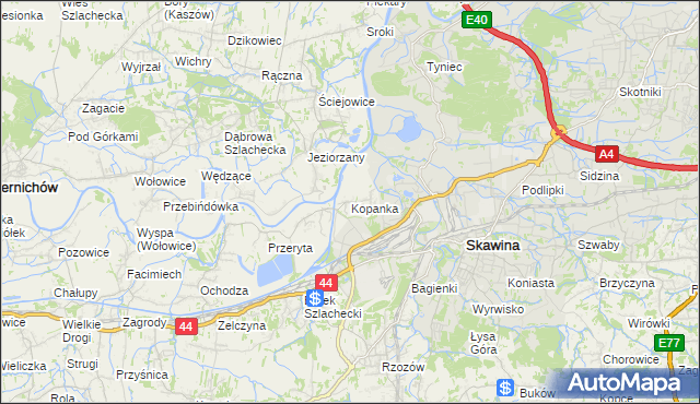 mapa Kopanka gmina Skawina, Kopanka gmina Skawina na mapie Targeo