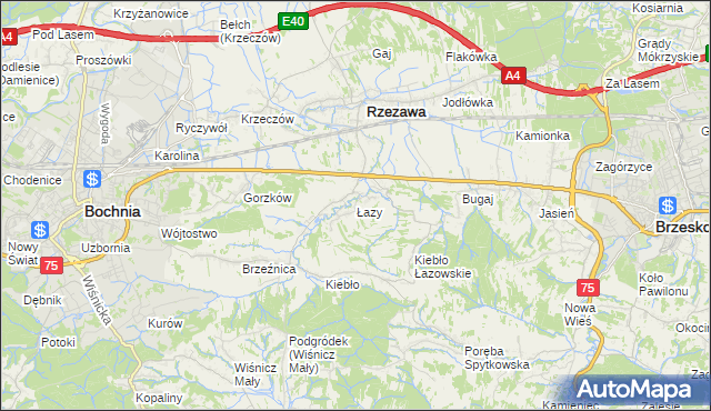 mapa Łazy gmina Rzezawa, Łazy gmina Rzezawa na mapie Targeo