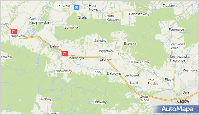 mapa Lechów gmina Bieliny, Lechów gmina Bieliny na mapie Targeo