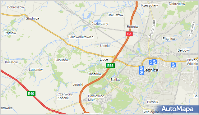 mapa Lipce gmina Miłkowice, Lipce gmina Miłkowice na mapie Targeo