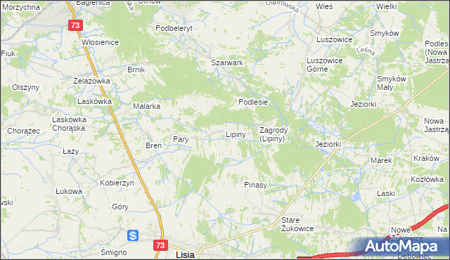 mapa Lipiny gmina Dąbrowa Tarnowska, Lipiny gmina Dąbrowa Tarnowska na mapie Targeo