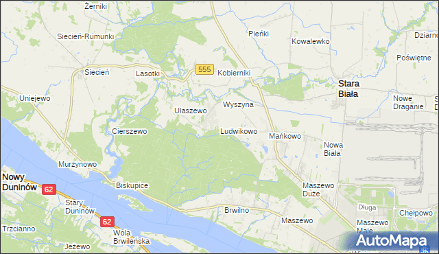 mapa Ludwikowo gmina Stara Biała, Ludwikowo gmina Stara Biała na mapie Targeo
