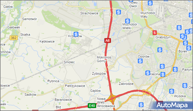mapa Mokronos Górny, Mokronos Górny na mapie Targeo