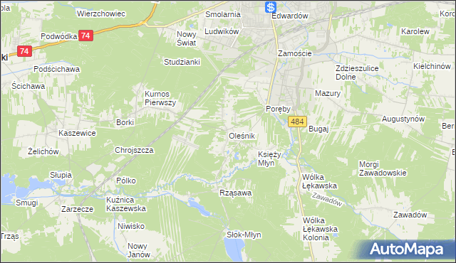 mapa Oleśnik gmina Bełchatów, Oleśnik gmina Bełchatów na mapie Targeo
