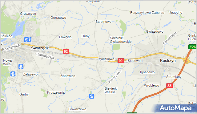 mapa Paczkowo gmina Swarzędz, Paczkowo gmina Swarzędz na mapie Targeo