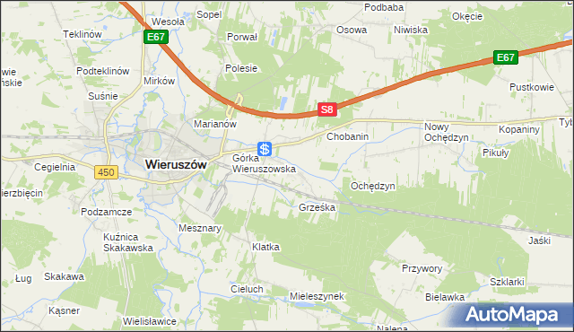 mapa Pieczyska gmina Wieruszów, Pieczyska gmina Wieruszów na mapie Targeo