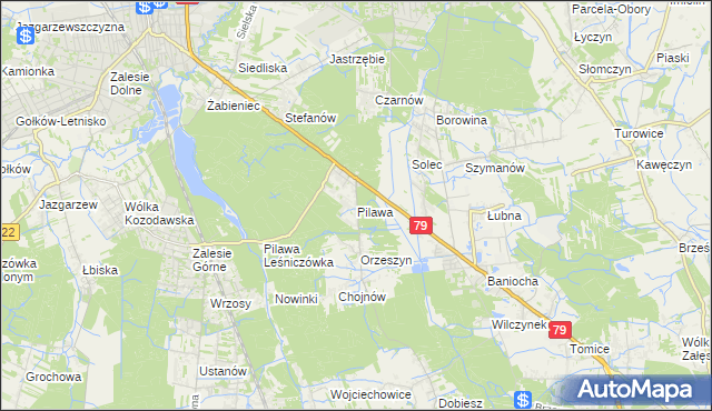mapa Pilawa gmina Piaseczno, Pilawa gmina Piaseczno na mapie Targeo