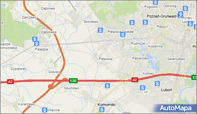 mapa Plewiska gmina Komorniki, Plewiska gmina Komorniki na mapie Targeo